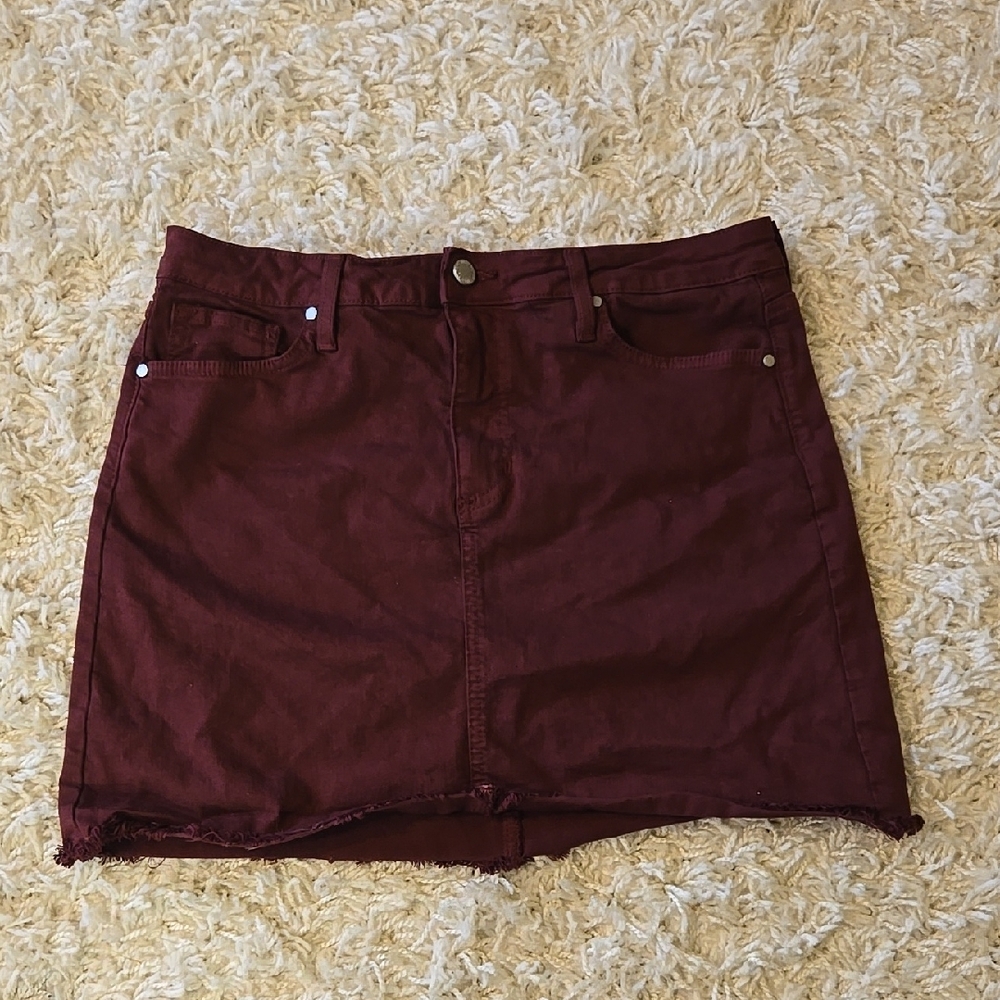 Burgundy Denim Mini Skirt